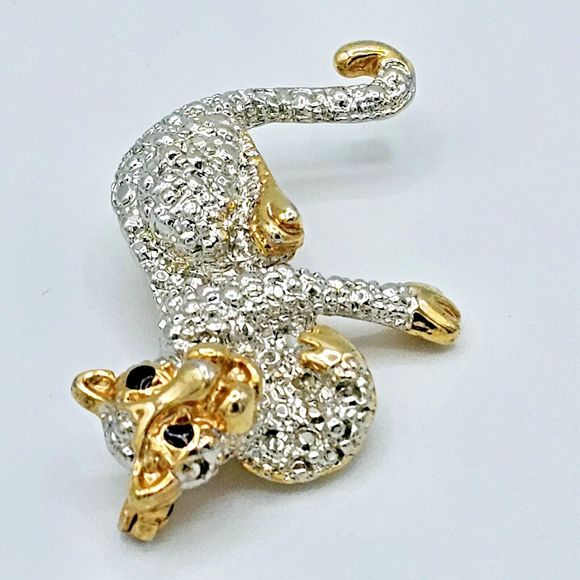 Cheetah Leopard Brooch Pendant Vintage Big Cat Enamel Eyes Jaguar Nugget Pin - Picture 3 of 9